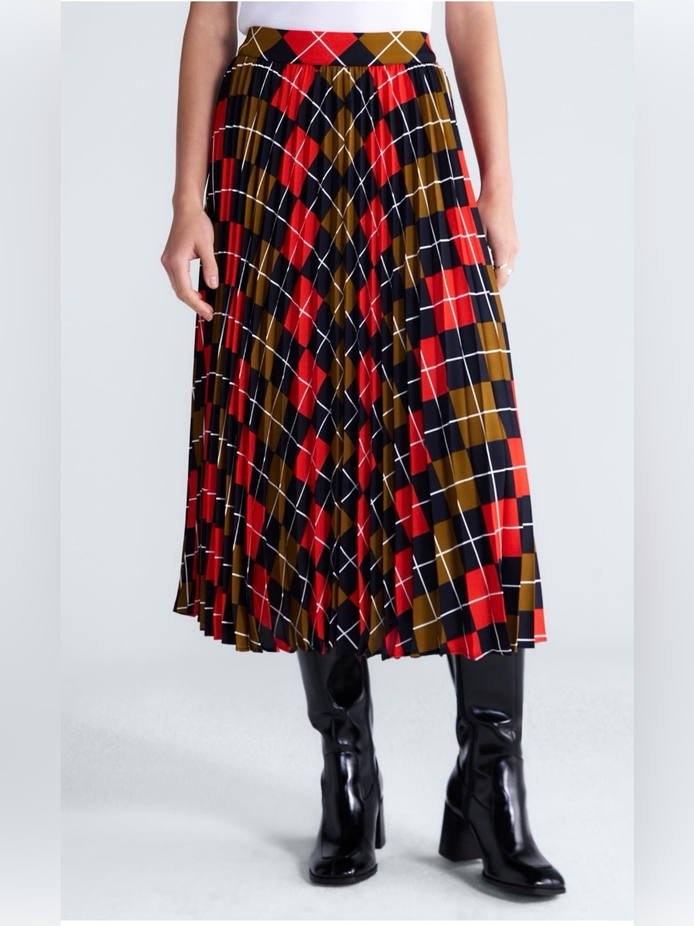 Free Assembly Women’s Sunburst Pleat Argyle Maxi Skirt
